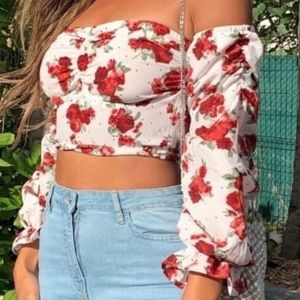 On or off the shoulder floral long sleeve crop top Size M